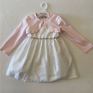 Two Pieces White Lace Long Sleeve Pink Bolero Girls Dress
